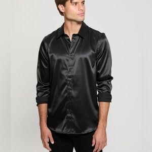 New Guess Men's Sleek Black Dress Shirt SZ XL